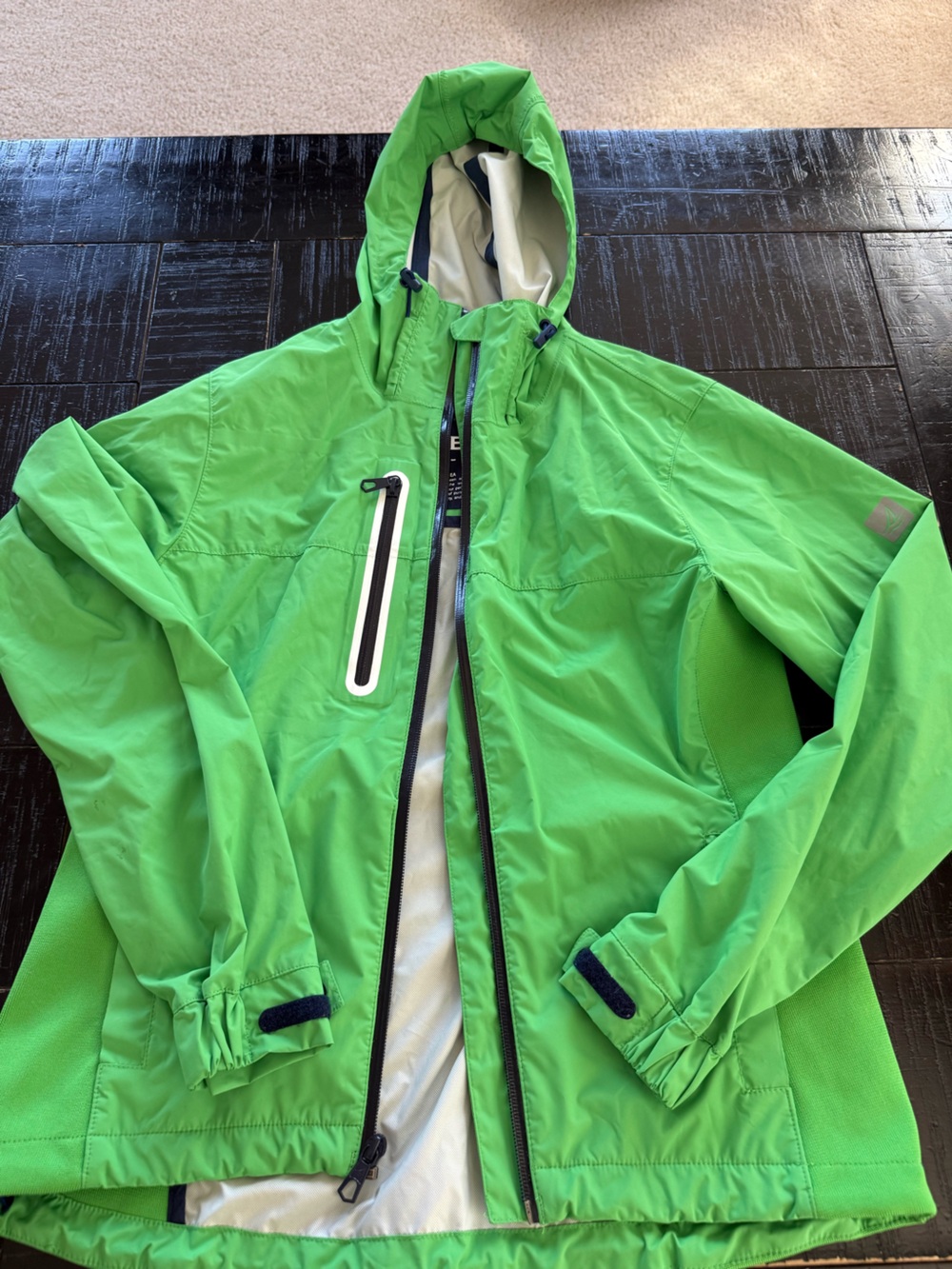 Sperry top sider women’s Bright Green Hooded Rain Jacket size medium